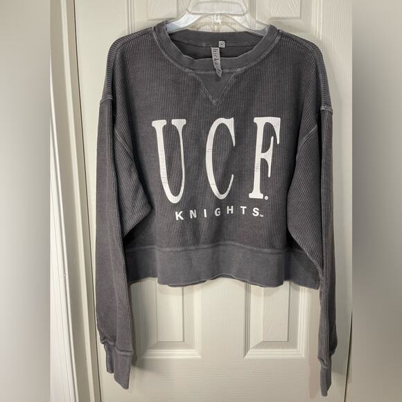 UCF Central Florida Knights Faded Grey Ribbed Crop Sweatshirt size Medium - Picture 1 of 5